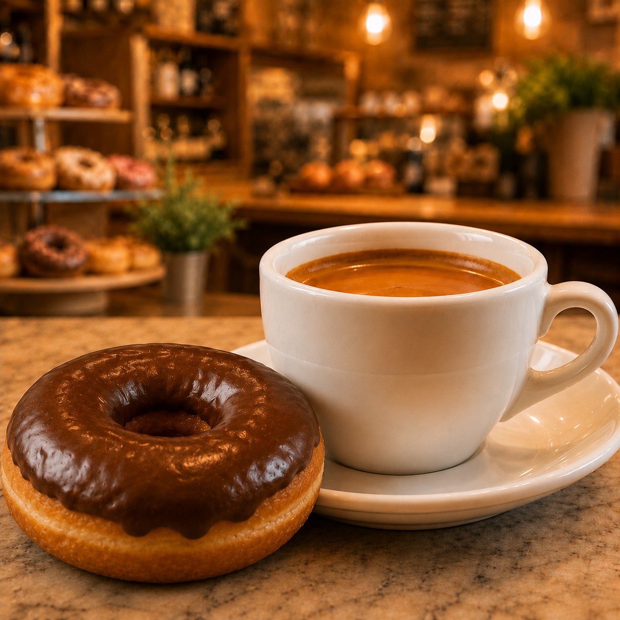 Chocolate donut paired with a craft coffee at Sugar Grounds Cafe