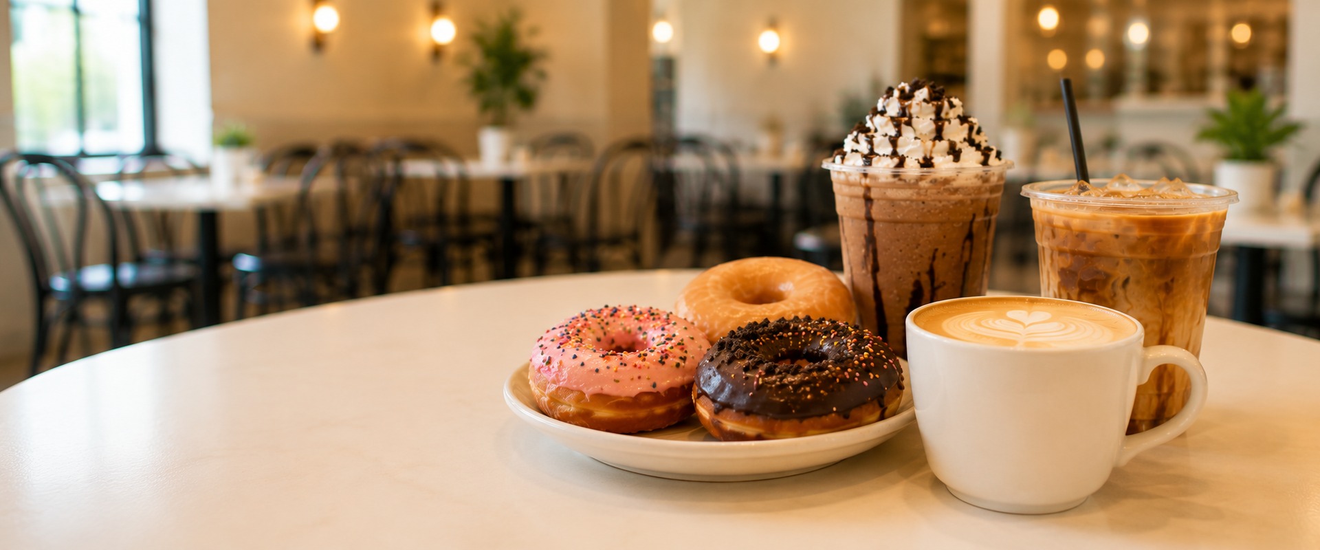 Coffee drinks and fresh donuts from Sugar Grounds Cafe in Middlefield, Ohio