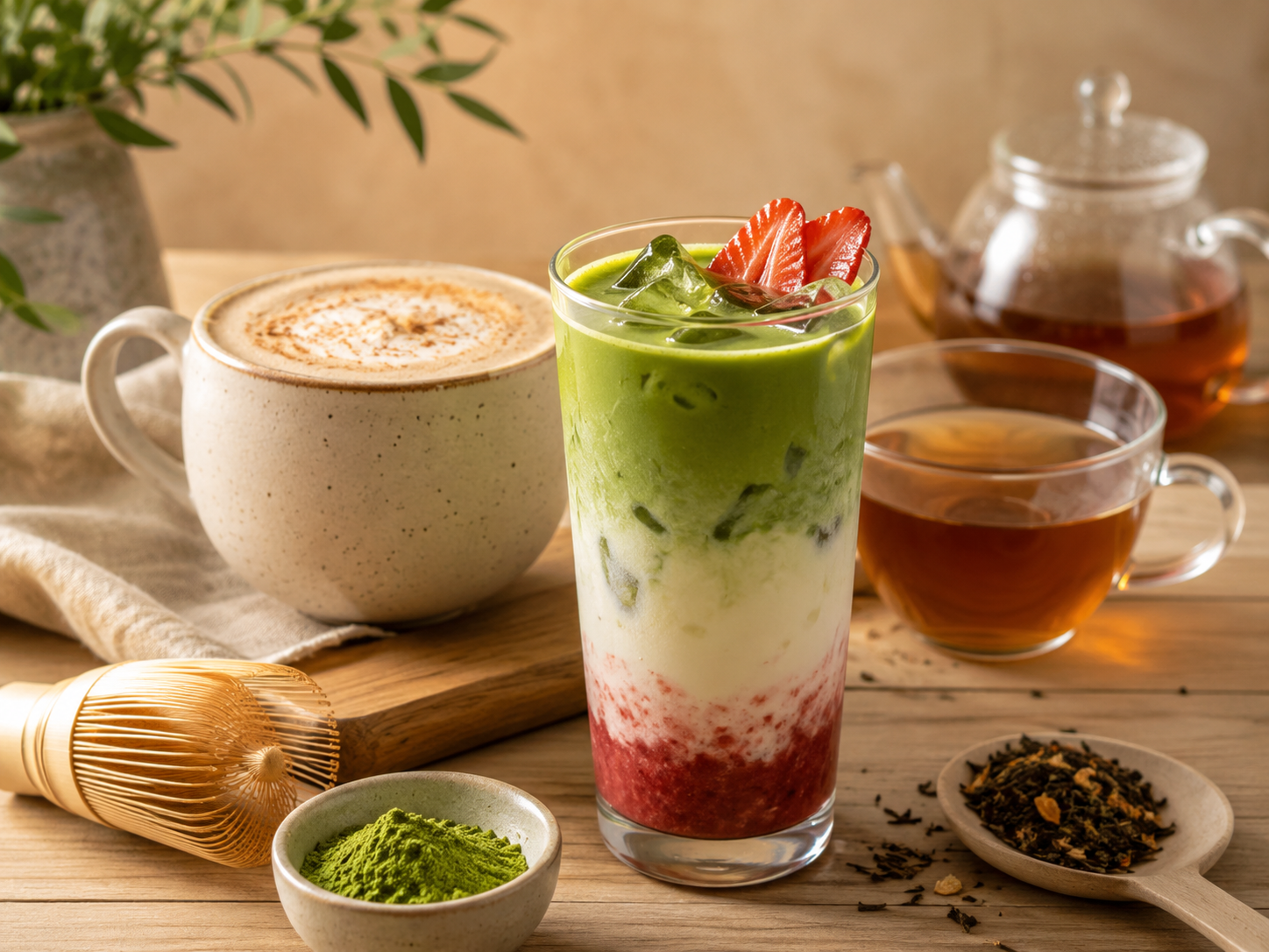 Matcha, chai, and tea drinks at Sugar Grounds Cafe